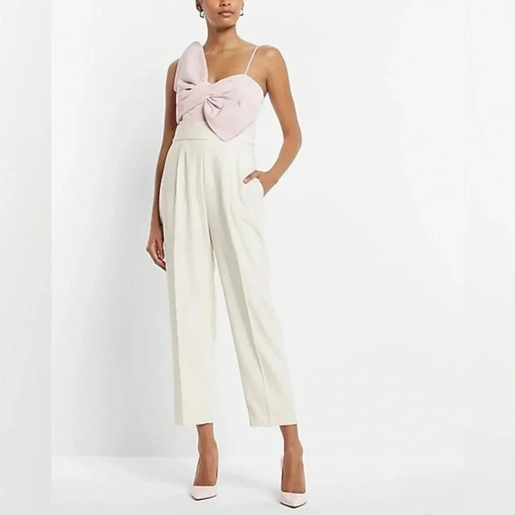 NWT Express Statement Bow Color Block Straight Leg  Jumpsuit - Picture 5 of 15